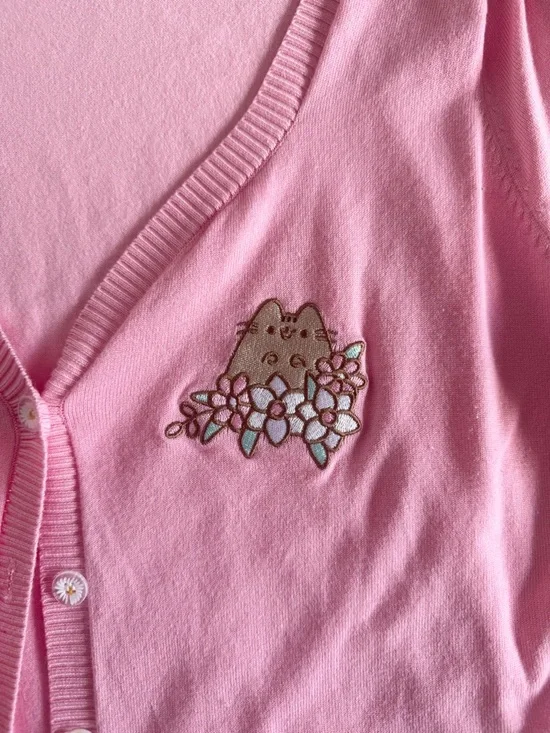 Pusheen Pink Short Sleeve Cardigan with Embroidered Cat Detail - Picture 3 of 5